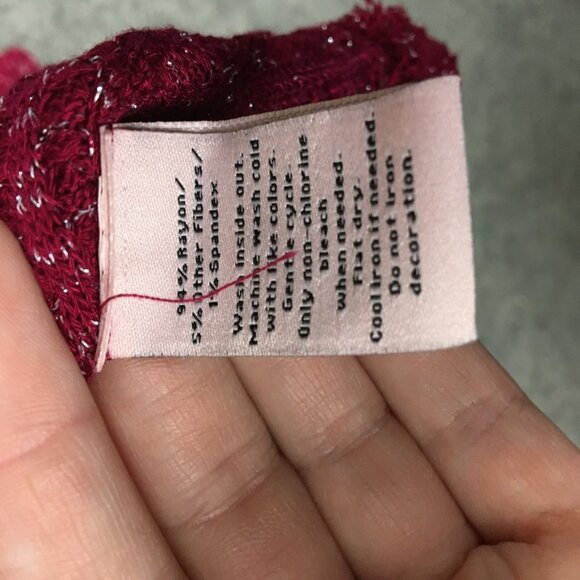 Juicy Couture Top M Long Sleeve Swing Waffle Knit Embellished Bling Raw Edge Red - Picture 8 of 12